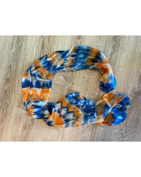 Handgeverfde Sjaal Pongee 5 Oranje en blauw 180 x 45 cm